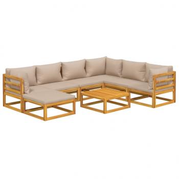 8-tlg. Garten-Lounge-Set mit Taupe Kissen Massivholz