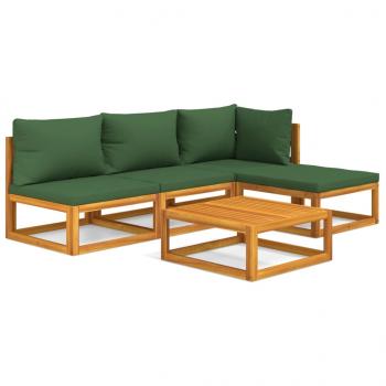 5-tlg. Garten-Lounge-Set mit Grünen Kissen Massivholz