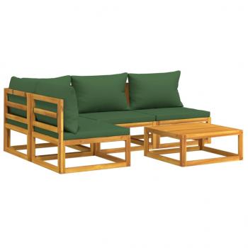 5-tlg. Garten-Lounge-Set mit Grünen Kissen Massivholz