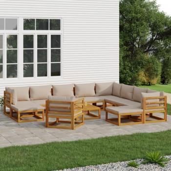 ARDEBO.de - 12-tlg. Garten-Lounge-Set mit Taupe Kissen Massivholz