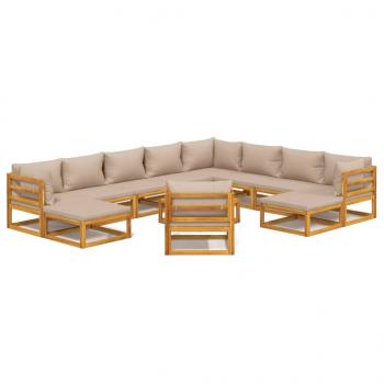 12-tlg. Garten-Lounge-Set mit Taupe Kissen Massivholz