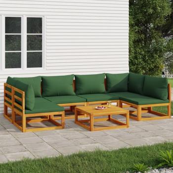 ARDEBO.de - 7-tlg. Garten-Lounge-Set mit Grünen Kissen Massivholz