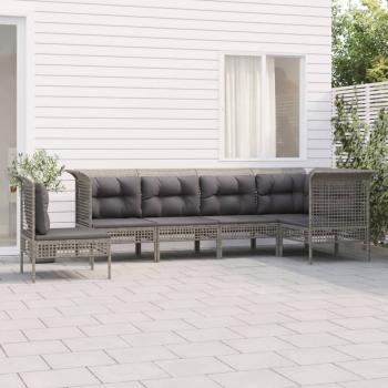 ARDEBO.de - 6-tlg. Garten-Lounge-Set mit Kissen Grau Poly Rattan