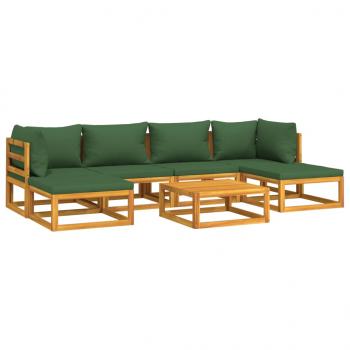 7-tlg. Garten-Lounge-Set mit Grünen Kissen Massivholz