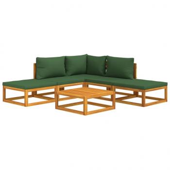 6-tlg. Garten-Lounge-Set mit Grünen Kissen Massivholz