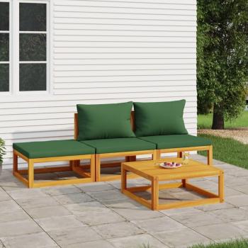 ARDEBO.de - 4-tlg. Garten-Lounge-Set mit Grünen Kissen Massivholz