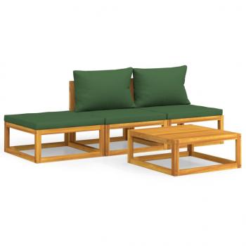 4-tlg. Garten-Lounge-Set mit Grünen Kissen Massivholz