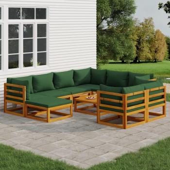 ARDEBO.de - 10-tlg. Garten-Lounge-Set mit Grünen Kissen Massivholz