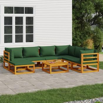 ARDEBO.de - 8-tlg. Garten-Lounge-Set mit Grünen Kissen Massivholz