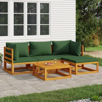 ARDEBO.de - 5-tlg. Garten-Lounge-Set mit Grünen Kissen Massivholz