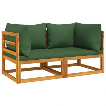 Modular-Ecksofas 2 Stk. mit Grünen Kissen Massivholz Akazie