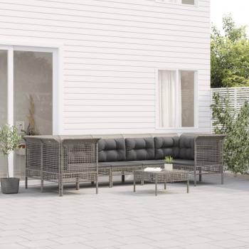 ARDEBO.de - 8-tlg. Garten-Lounge-Set mit Kissen Grau Poly Rattan