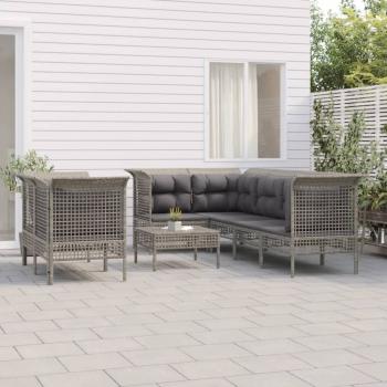 ARDEBO.de - 8-tlg. Garten-Lounge-Set mit Kissen Grau Poly Rattan