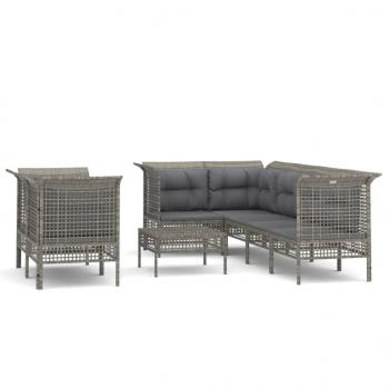 8-tlg. Garten-Lounge-Set mit Kissen Grau Poly Rattan