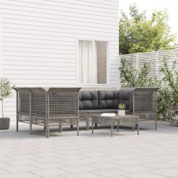 ARDEBO.de - 7-tlg. Garten-Lounge-Set mit Kissen Grau Poly Rattan