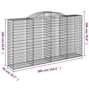 Gabionen mit Hochbogen 4 Stk. 300x50x160/180cm Verzinktes Eisen