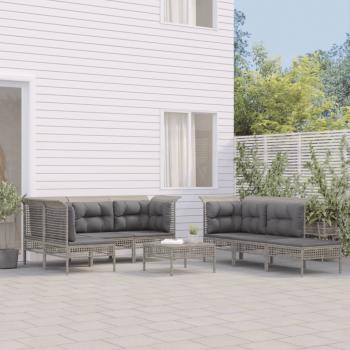 ARDEBO.de - 10-tlg. Garten-Lounge-Set mit Kissen Grau Poly Rattan