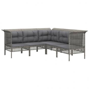 9-tlg. Garten-Lounge-Set mit Kissen Grau Poly Rattan