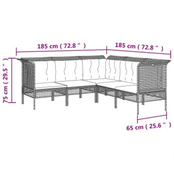 9-tlg. Garten-Lounge-Set mit Kissen Grau Poly Rattan