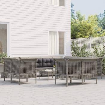 ARDEBO.de - 11-tlg. Garten-Lounge-Set mit Kissen Grau Poly Rattan