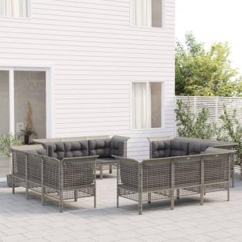 ARDEBO.de - 12-tlg. Garten-Lounge-Set mit Kissen Grau Poly Rattan