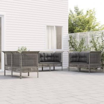 ARDEBO.de - 6-tlg. Garten-Lounge-Set mit Kissen Grau Poly Rattan