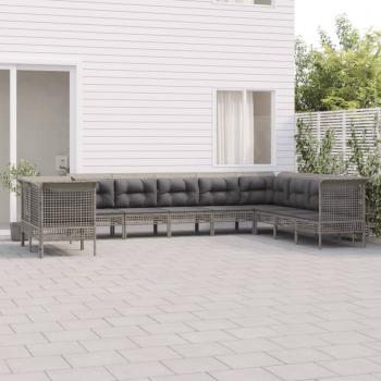 ARDEBO.de - 10-tlg. Garten-Lounge-Set mit Kissen Grau Poly Rattan