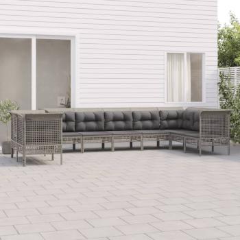 ARDEBO.de - 9-tlg. Garten-Lounge-Set mit Kissen Grau Poly Rattan