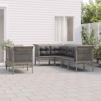 ARDEBO.de - 7-tlg. Garten-Lounge-Set mit Kissen Grau Poly Rattan