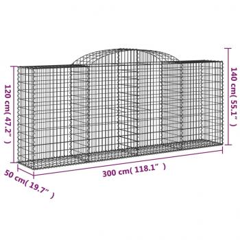 Gabionen mit Hochbogen 12 Stk 300x50x120/140cm Verzinktes Eisen