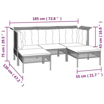 9-tlg. Garten-Lounge-Set mit Kissen Grau Poly Rattan