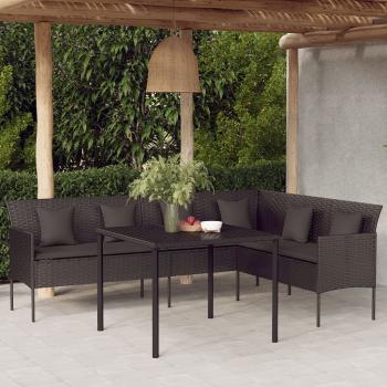 ARDEBO.de - 2-tlg. Garten-Essgruppe mit Kissen Schwarz Poly Rattan