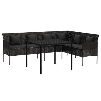 2-tlg. Garten-Essgruppe mit Kissen Schwarz Poly Rattan