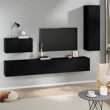 ARDEBO.de - 4-tlg. TV-Schrank-Set Schwarz Holzwerkstoff