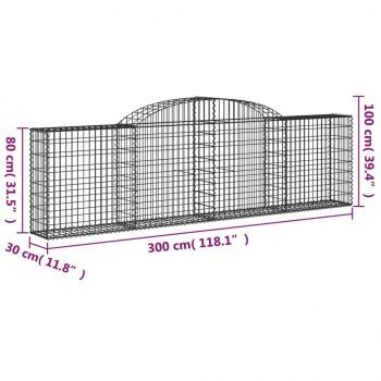 Gabionen mit Hochbogen 15 Stk. 300x30x80/100cm Verzinktes Eisen