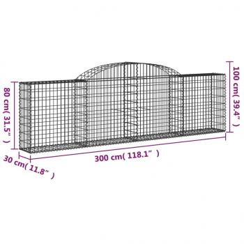 Gabionen mit Hochbogen 9 Stk. 300x30x80/100 cm Verzinktes Eisen