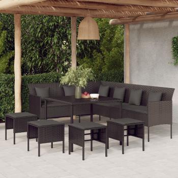 ARDEBO.de - 6-tlg. Garten-Essgruppe mit Kissen Schwarz Poly Rattan