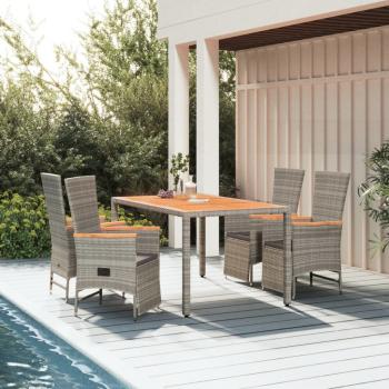 ARDEBO.de - 5-tlg. Garten-Essgruppe mit Kissen Grau Poly Rattan