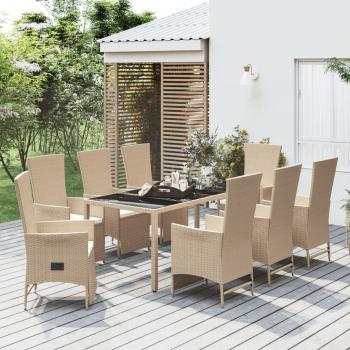 ARDEBO.de - 9-tlg. Garten-Essgruppe mit Kissen Beige Poly Rattan