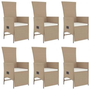 7-tlg. Garten-Essgruppe mit Kissen Beige Poly Rattan