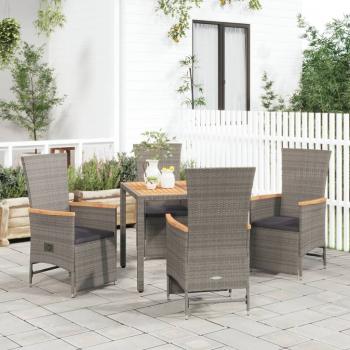 ARDEBO.de - 5-tlg. Garten-Essgruppe mit Kissen Grau Poly Rattan