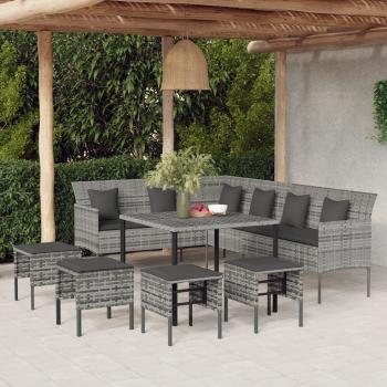 ARDEBO.de - 6-tlg. Garten-Essgruppe mit Kissen Grau Poly Rattan