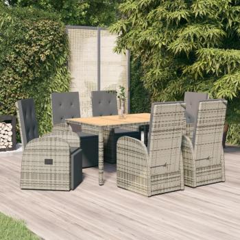 ARDEBO.de - 7-tlg. Garten-Essgruppe mit Kissen Grau Poly Rattan