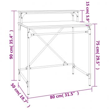 Schreibtisch Räuchereiche 80x50x90 cm Holzwerkstoff und Eisen