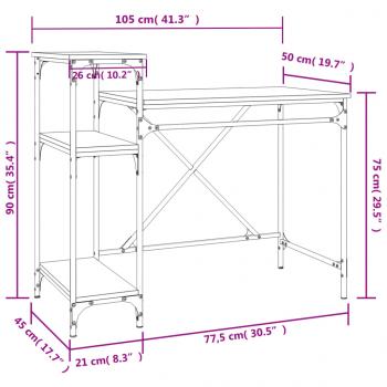 Schreibtisch mit Regal Räuchereiche 105x50x90 cm Holzwerkstoff