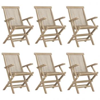 Gartenstühle 6 Stk. Klappbar Grau 56x61x89 cm Massivholz Teak