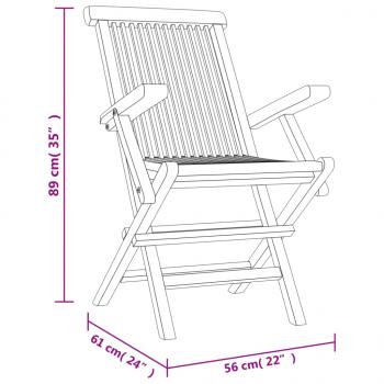 Gartenstühle 2 Stk. Klappbar Grau 56x61x89 cm Massivholz Teak