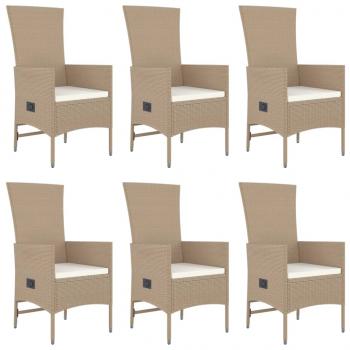 7-tlg. Garten-Essgruppe mit Kissen Beige Poly Rattan