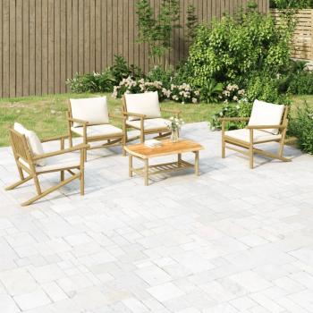 ARDEBO.de - 5-tlg. Garten-Lounge-Set mit Cremeweißen Kissen Bambus