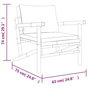 3-tlg. Garten-Lounge-Set mit Dunkelgrauen Kissen Bambus